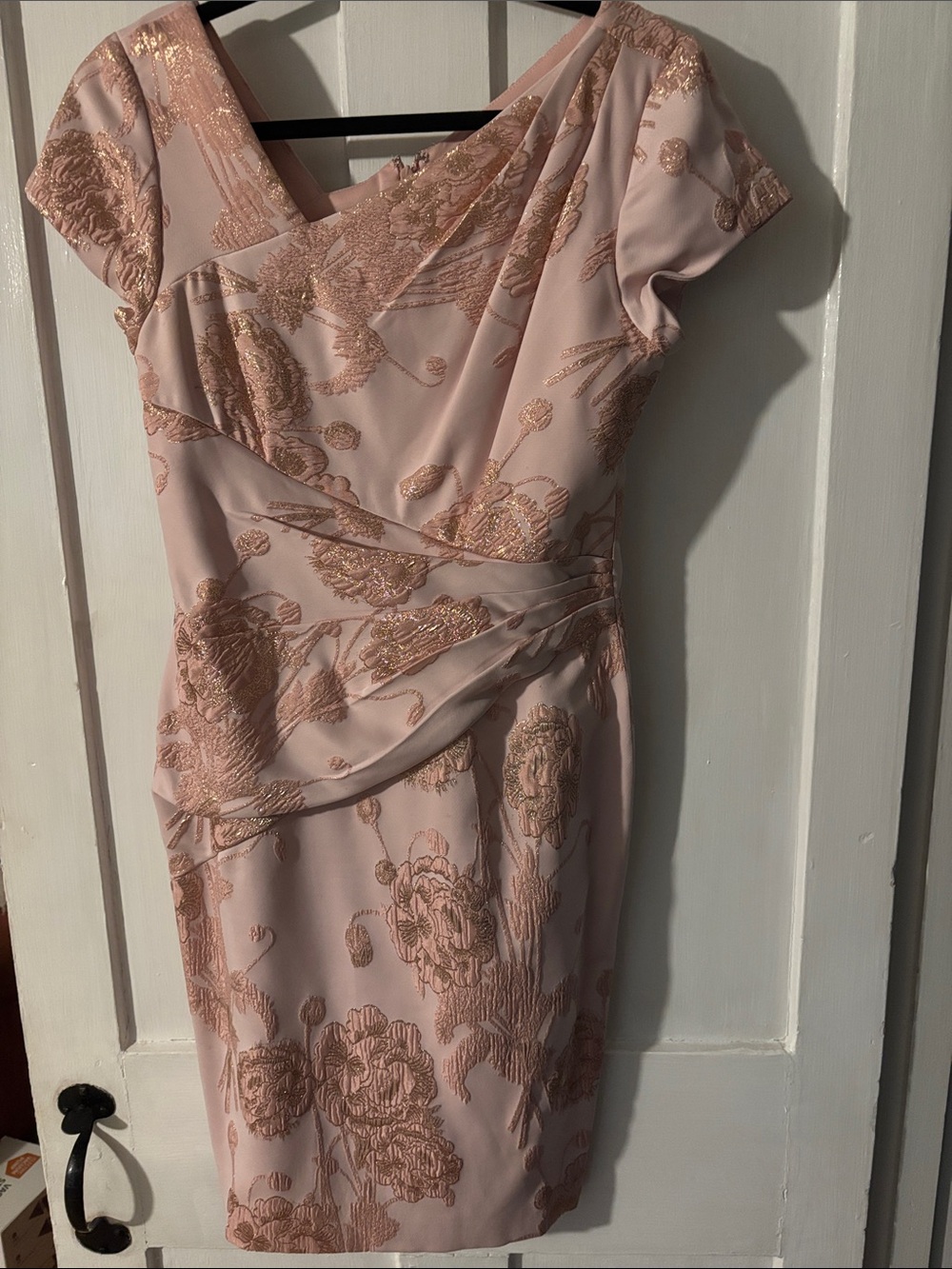 Theia Rose Gold Floral Jacquard Midi Dress